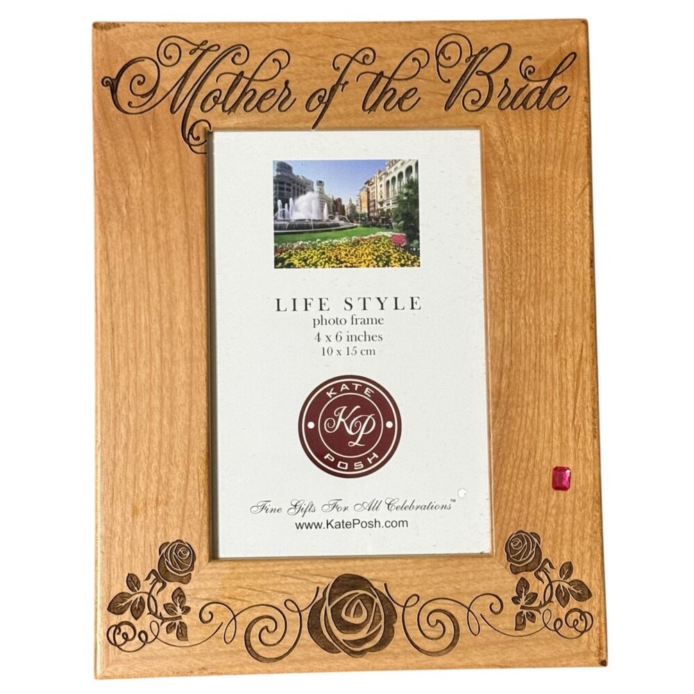 Kate Posh Wedding Photo Frame Natural Wood‎ Engraved Mother of the Bride 4x6 USA